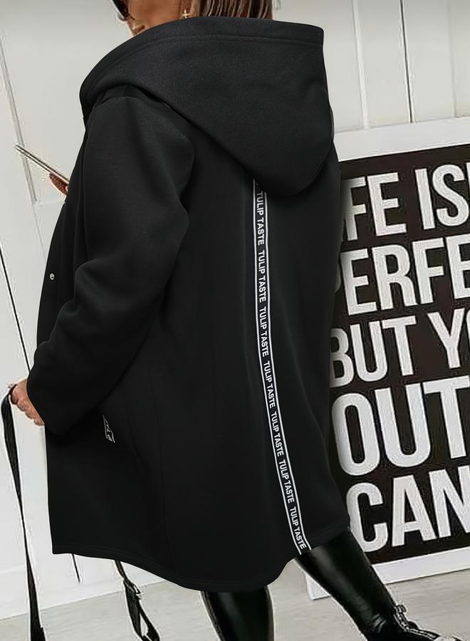 Take Two Black Zip Up Longline Hoodie Jacket - Image 3