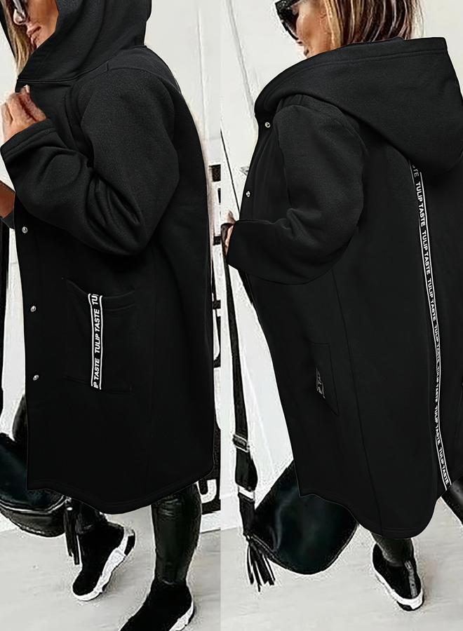 Take Two Black Zip Up Longline Hoodie Jacket - Image 2