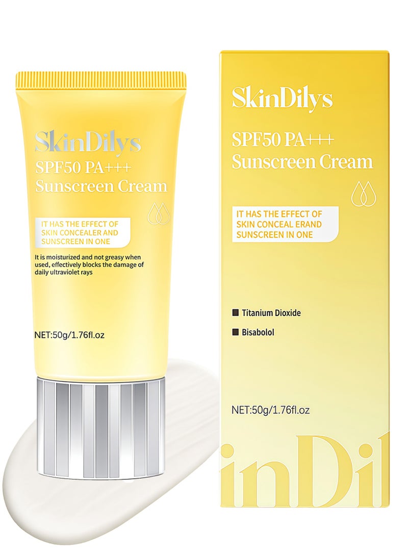 سكين ديليز SkinDilys كريم واقي من الشمس SPF50 PA+++ من العلامة التجارية الأسترالية 50 جم / مع ثاني أكسيد التيتانيوم وفيتامين E للحماية من أشعة UVA/UVB، مضاد للتجاعيد، غير دهني، مرطب، مهدئ للبشرة للاستخدام اليومي الآمن من الشمس - Image 1