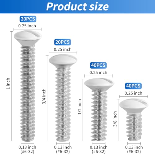 Ladinka 120PCS White Wall Plate Screws Kit - #6-32 Thread Outlet Cover & Switch Plate Fasteners with 4 Lengths (3/8" to 1") for Electrical Outlets, Light Switch Plates, and Faceplate Mounting - Image 2