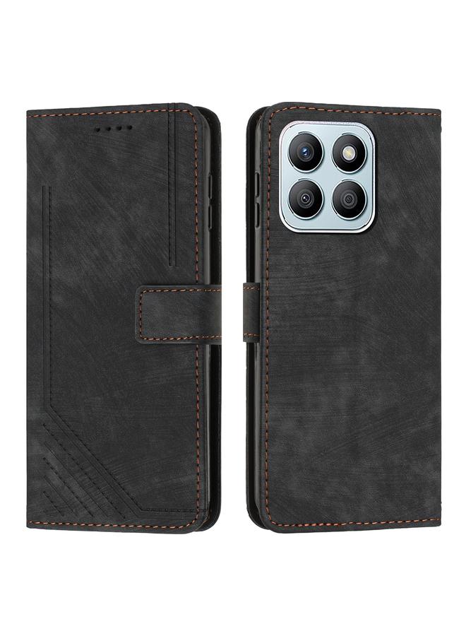 Green Tiger For Honor X8b Skin Feel Stripe Pattern Leather Phone Case with Lanyard(Black)