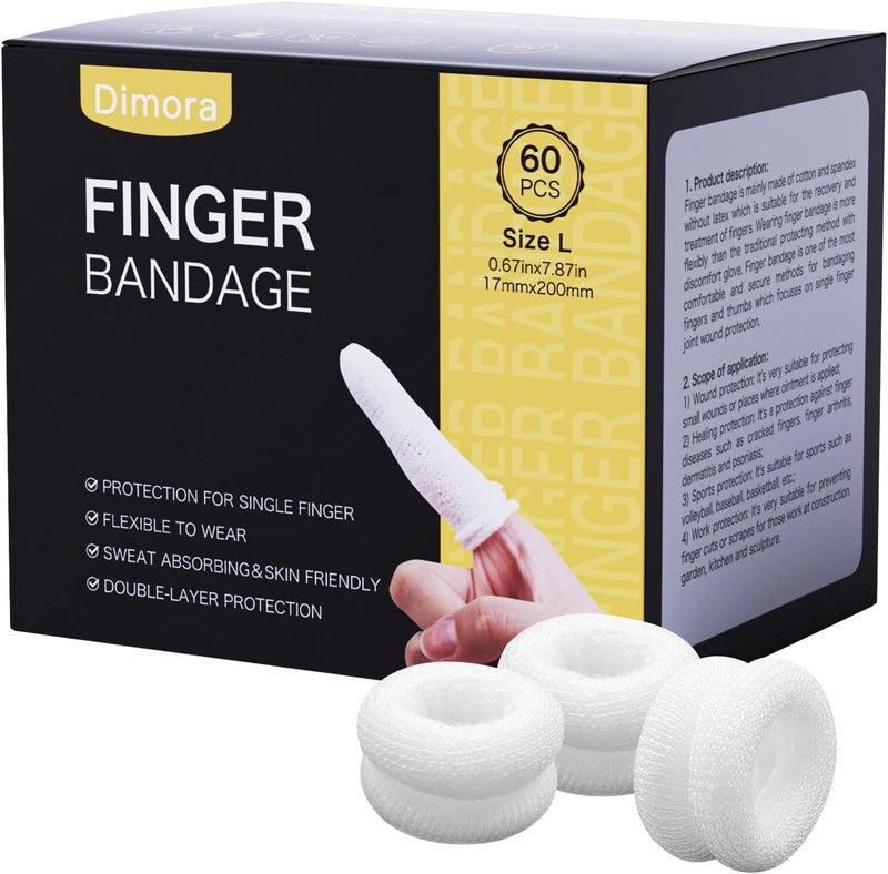 Dimora Finger Cots Pack of 60 Large Size Finger Protectors Breathable Bandages for Wound Care Stretchy Sleeves for Gardening Fitness and Cargo Handling White - Image 1