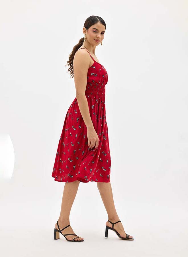 Virgio VIRGIO 100% Viscose Floral Print Smocked Midi Dress - Image 3