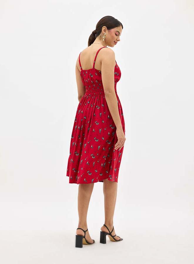 Virgio VIRGIO 100% Viscose Floral Print Smocked Midi Dress - Image 4