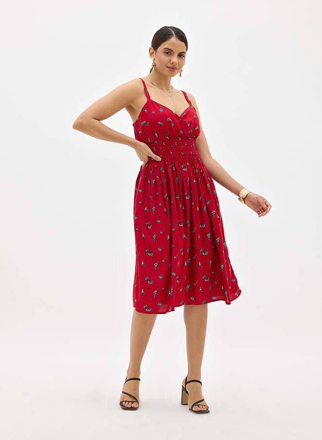Virgio VIRGIO 100% Viscose Floral Print Smocked Midi Dress - Image 1
