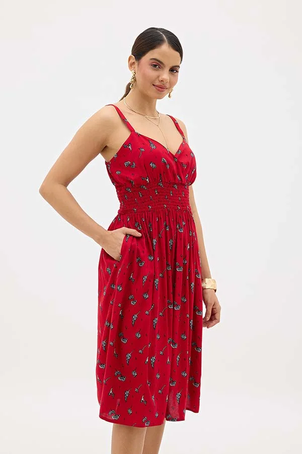 فيرجيو VIRGIO 100% Viscose Floral Print Smocked Midi Dress