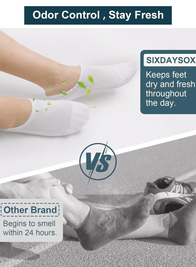 SIXDAYSOX No Show Socks for Men 8 pack Cotton Thin Low Cut Non Slip for Loafer Flats Sneakers 6-11/12-15, Anti Odor - Pure White, Shoe Size: 12-15 - Image 4