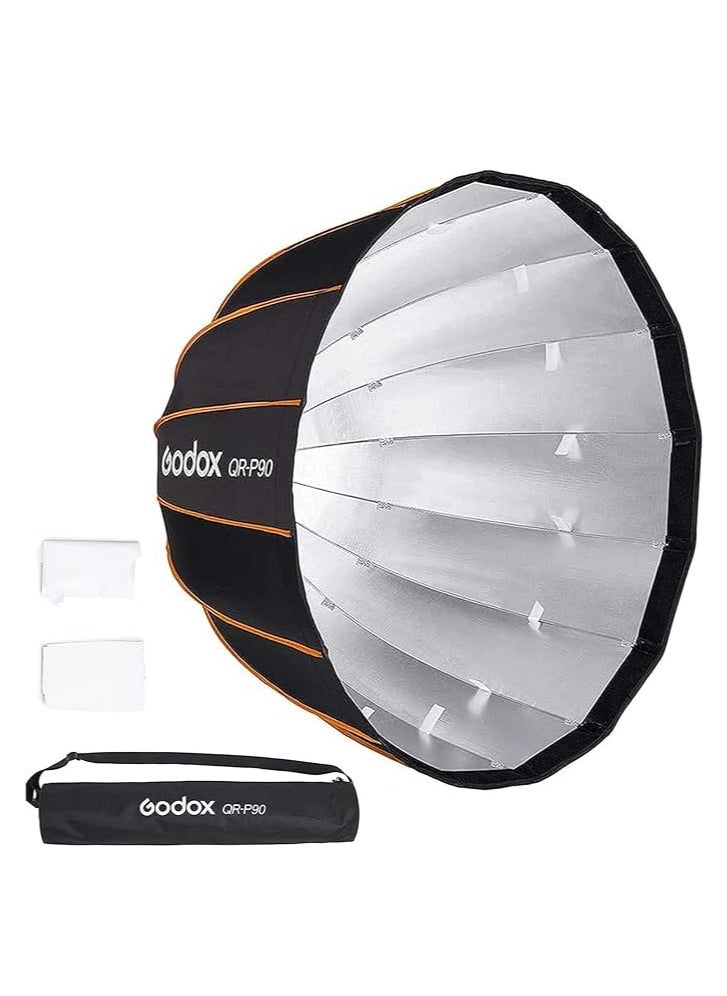 GODOX QR-P90 35.5"/90cm Quick Release Portable Deep Parabolic Softbox for Camera Photography Studio Flash fit Bowens Mount,Studio Flash Umbrella Diffuser with Grid