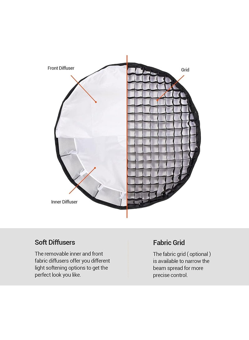 Godox QR‑P90 Quick‑Release Parabolic Softbox – 90 cm (35.4″), Bowens Mount with Inner & Front Diffusers - Image 5
