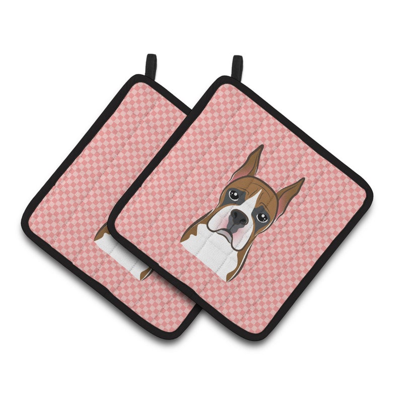 Caroline's Treasures ""Caroline's Treasures Checkerboard Pink Boxer Pair of Pot Holders BB1223PTHD  7.5HX7.5W  Multicolor"" 