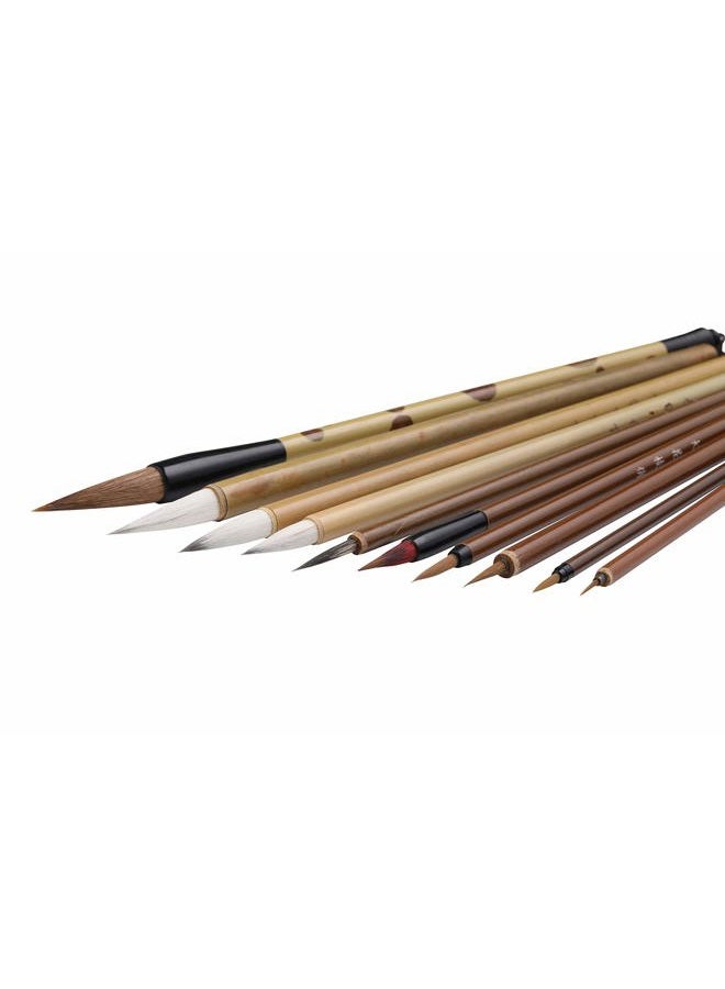 I-MART 10 Pcs Chinese Calligraphy Brush, Kanji Japanese Sumi Brushes, Writing Brush, Drawing Painting Brush Set with Roll Up Bamboo Holder - Image 4