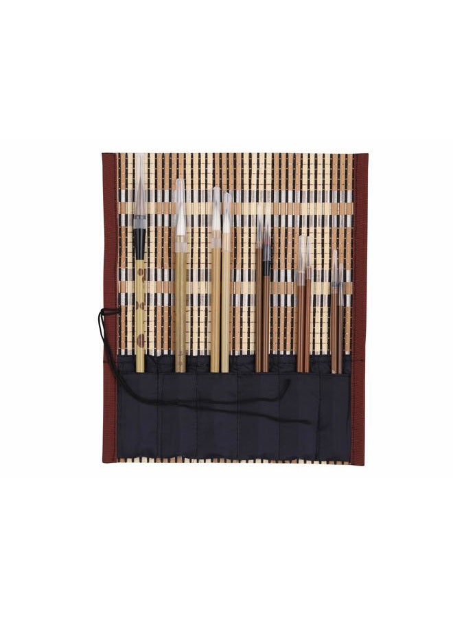 I-MART 10 Pcs Chinese Calligraphy Brush, Kanji Japanese Sumi Brushes, Writing Brush, Drawing Painting Brush Set with Roll Up Bamboo Holder - Image 2