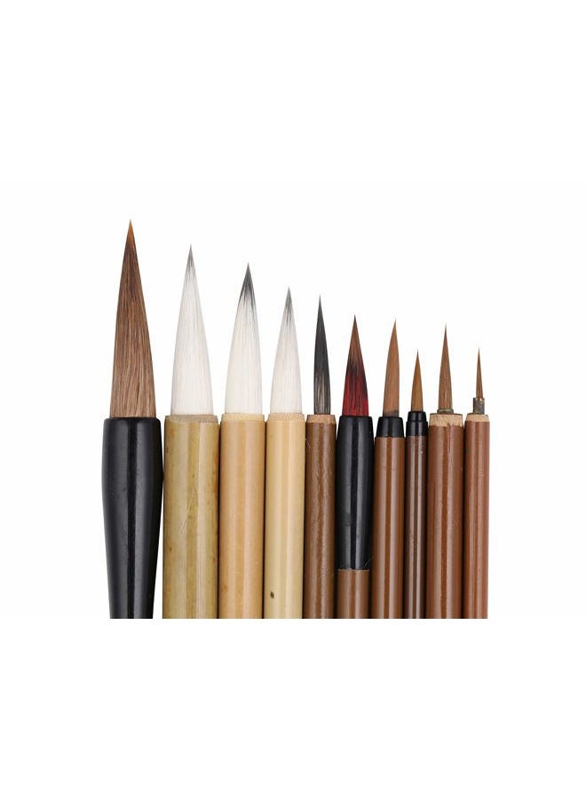 I-MART 10 Pcs Chinese Calligraphy Brush, Kanji Japanese Sumi Brushes, Writing Brush, Drawing Painting Brush Set with Roll Up Bamboo Holder - Image 3