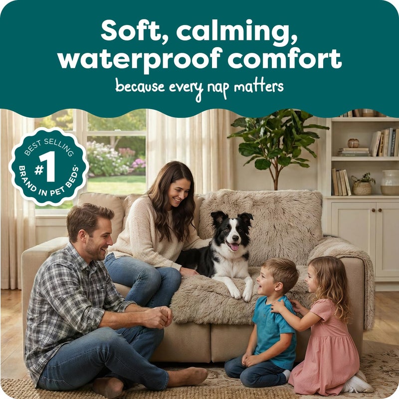 Furhaven Corner Cushion Seat Cover for Dogs & Cats, Washable, For Couches, Sectional Sofas, & L Shaped Couches - Snuggle Spot Shaggy Long Faux Fur Corner Throw - Taupe, One Size - Image 2