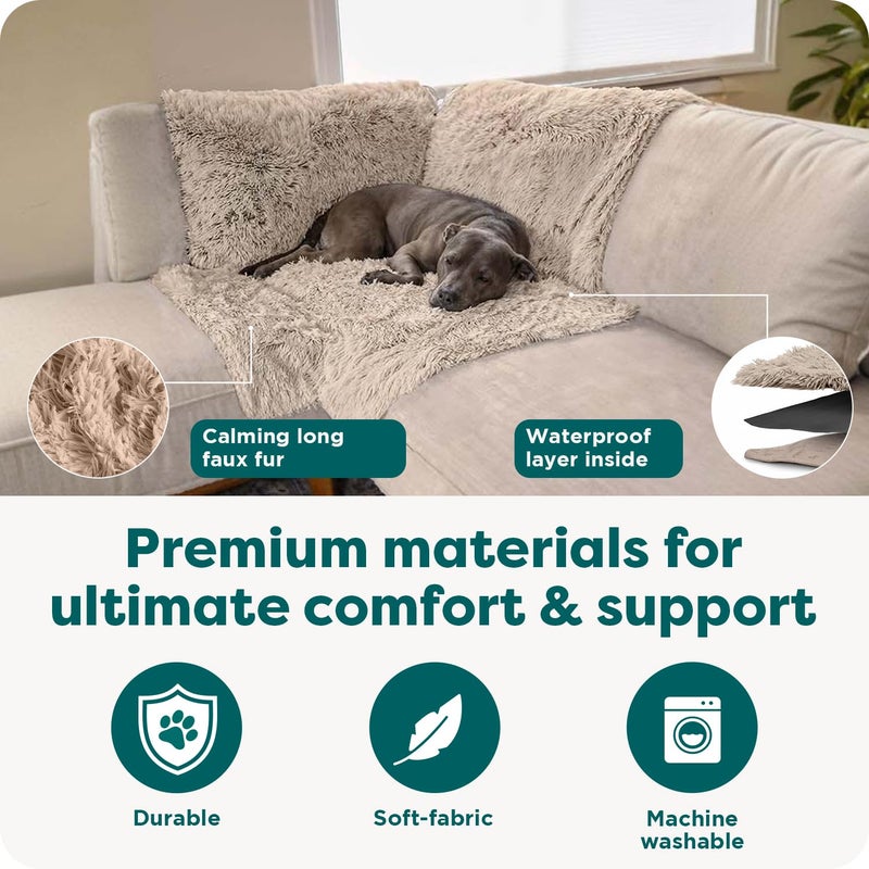Furhaven Corner Cushion Seat Cover for Dogs & Cats, Washable, For Couches, Sectional Sofas, & L Shaped Couches - Snuggle Spot Shaggy Long Faux Fur Corner Throw - Taupe, One Size - Image 5