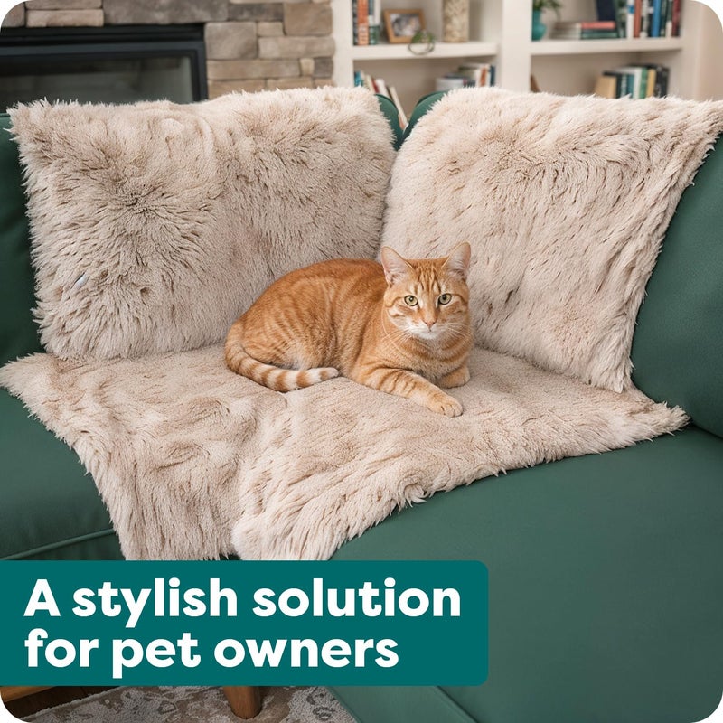 Furhaven Corner Cushion Seat Cover for Dogs & Cats, Washable, For Couches, Sectional Sofas, & L Shaped Couches - Snuggle Spot Shaggy Long Faux Fur Corner Throw - Taupe, One Size - Image 3