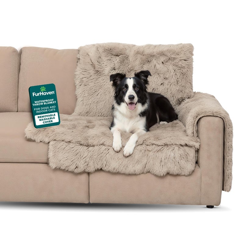 Furhaven Corner Cushion Seat Cover for Dogs & Cats, Washable, For Couches, Sectional Sofas, & L Shaped Couches - Snuggle Spot Shaggy Long Faux Fur Corner Throw - Taupe, One Size - Image 1