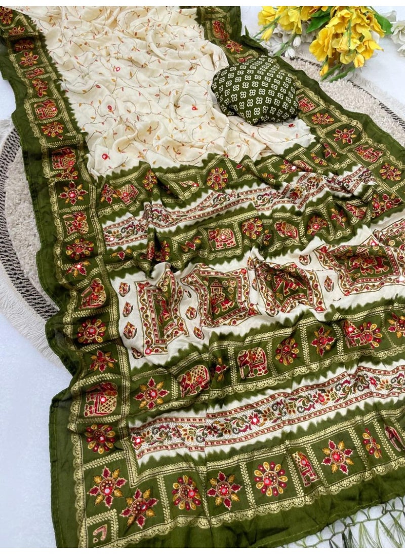 Bandhani Saree with Mirror Design Work - Image 1