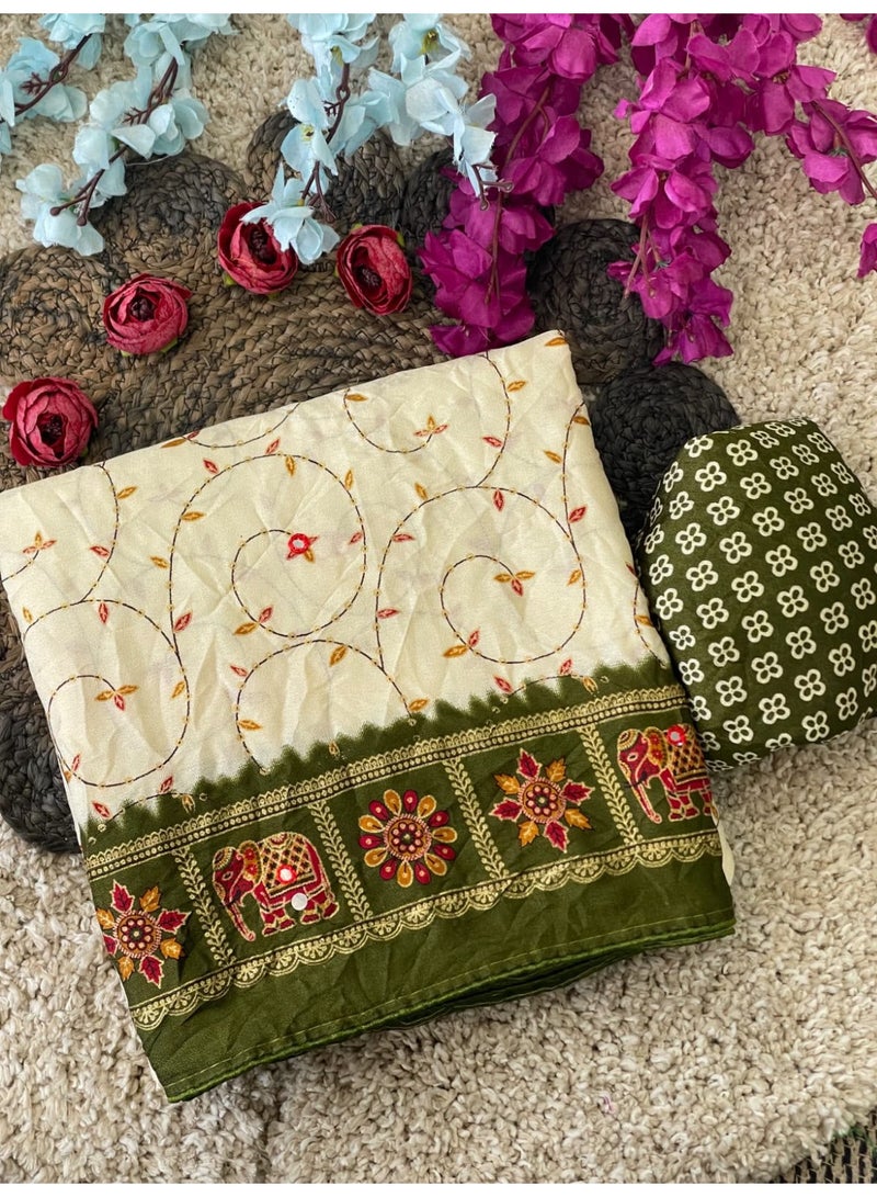 Bandhani Saree with Mirror Design Work - Image 3