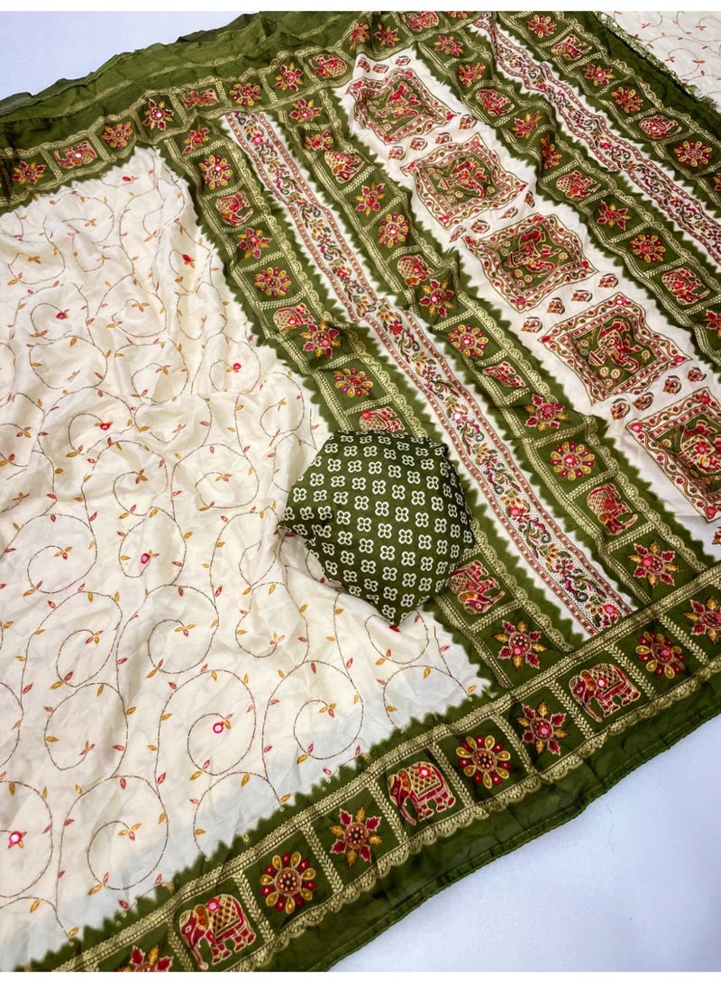 Bandhani Saree with Mirror Design Work - Image 2