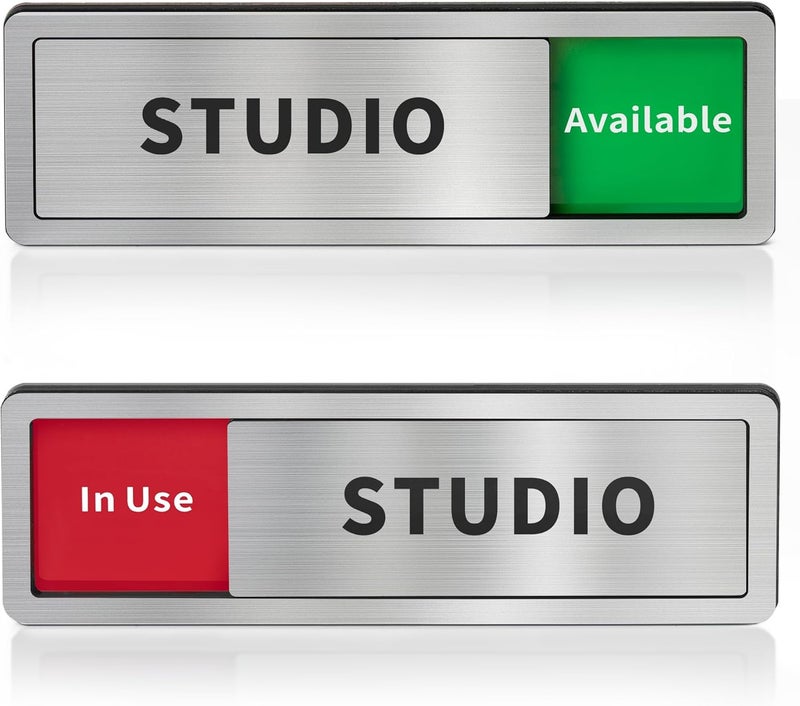 Abudada Studio Room Door Sign with Slider, Do Not Disturb Privacy Office Sign, In Use/Available Acrylic Sliding Indicator for Business Hospital Home, Brushed Silver 8" x 2.6" - Image 1