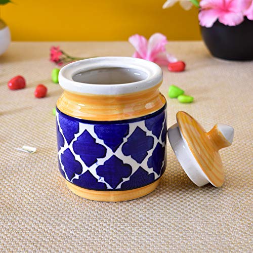 Kunhar Ceramic Jars (600ML) – Handcrafted Multipurpose Barni with Lid for Pickle, Chutney, Spices, Salt, Sugar – Kitchen Storage Containers, Yellow Blue - Image 2