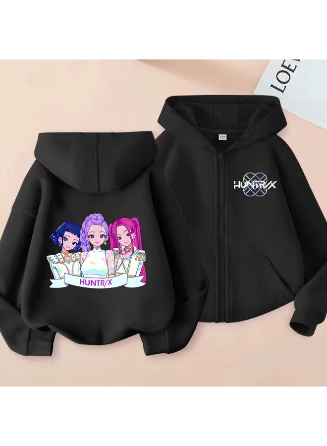 general KPop Korean-style printed fashionable boys' and girls' zip-up hooded sweatshirt for autumn and winter casual wear - Image 1
