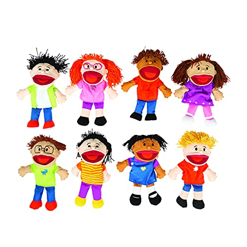 Fun Express Hand Puppets for Kids  8 Multicultural Plush Puppets with Movable Mouths for Speech Therapy Social Emotional Learning  Dramatic Play  14 Inch Educational Toys for Classroom  Home Use - Image 1