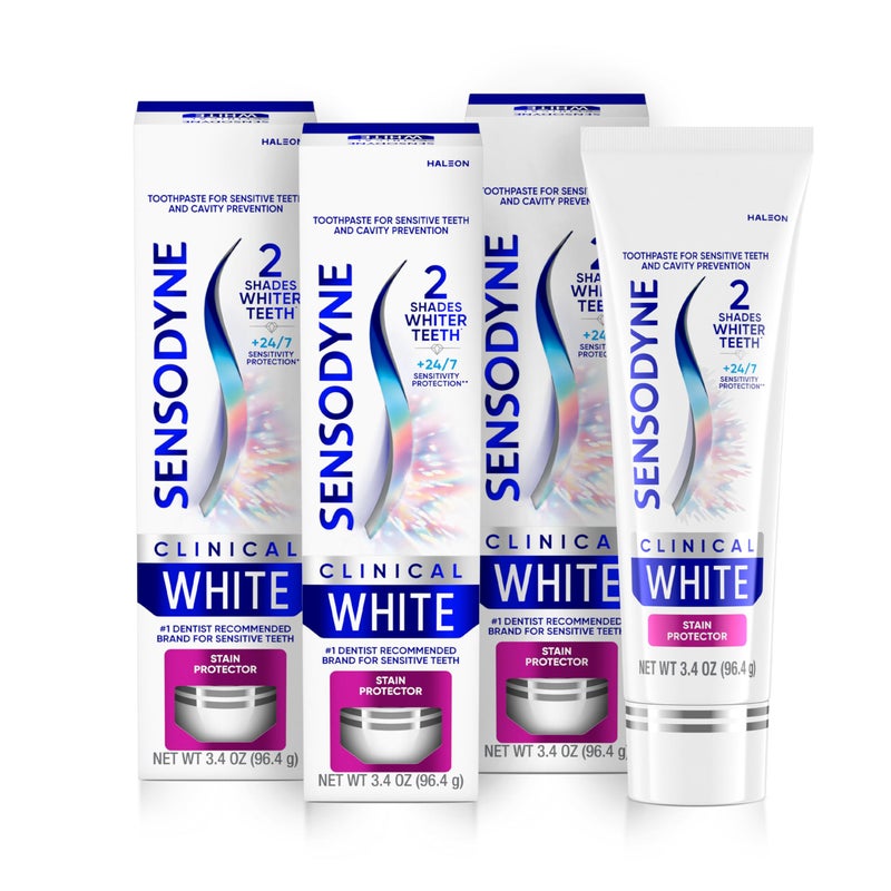 Sensodyne Clinical White Toothpaste Clinically Proven Whitening for Sensitive Teeth, Stain Protector, 3.4 oz x 3 - Image 1