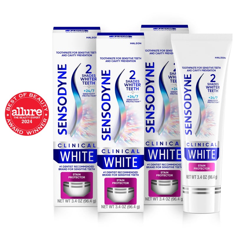 Sensodyne Clinical White Toothpaste Clinically Proven Whitening for Sensitive Teeth, Stain Protector, 3.4 oz x 3 - Image 2