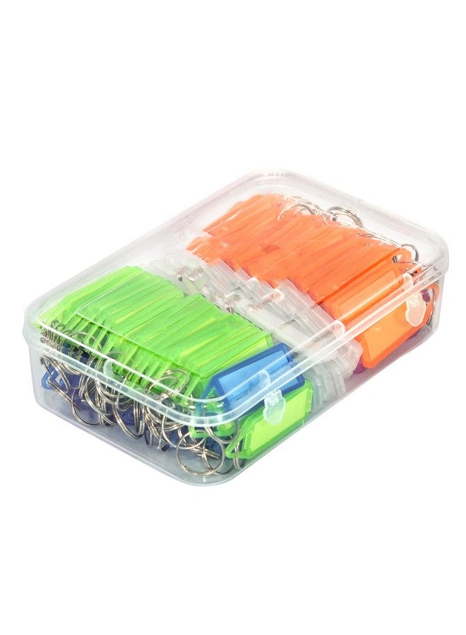 سنديا سلسلة مفاتيح من SNDIA، 100 قطعة، مع ملصقات اسم، سلسلة مفاتيح بلاستيكية متعددة الألوان، مع ملصق هوية على الوجهين وحلقة منفصلة للمفتاح المكتبي والمنزلي - متعددة الألوان - Image 1