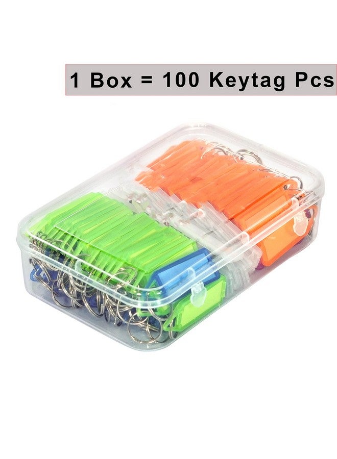 سنديا سلسلة مفاتيح من SNDIA، 100 قطعة، مع ملصقات اسم، سلسلة مفاتيح بلاستيكية متعددة الألوان، مع ملصق هوية على الوجهين وحلقة منفصلة للمفتاح المكتبي والمنزلي - متعددة الألوان - Image 2
