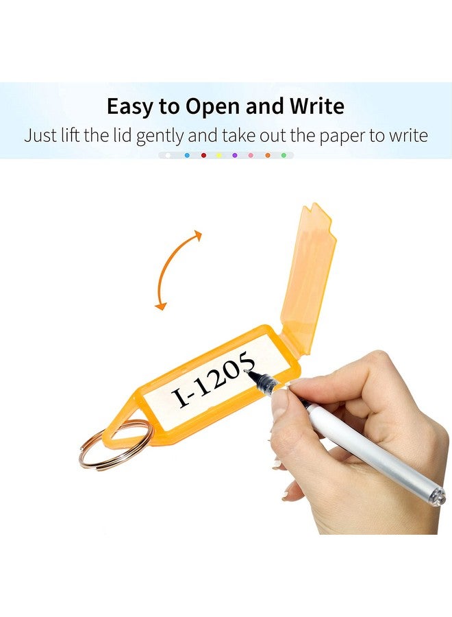 سنديا سلسلة مفاتيح من SNDIA، 100 قطعة، مع ملصقات اسم، سلسلة مفاتيح بلاستيكية متعددة الألوان، مع ملصق هوية على الوجهين وحلقة منفصلة للمفتاح المكتبي والمنزلي - متعددة الألوان - Image 5