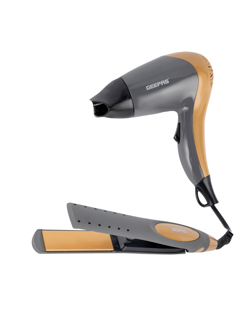 GEEPAS Hair Dryer & Straightener Combo, Dryer With DC Motor, 2 Speed & 2 Heat Setting, Concentrator, Hang-Up Hook & Straightner With On/Off Switch With Indicator, PTC Heater, Ceramic Coating plate  - Image 3