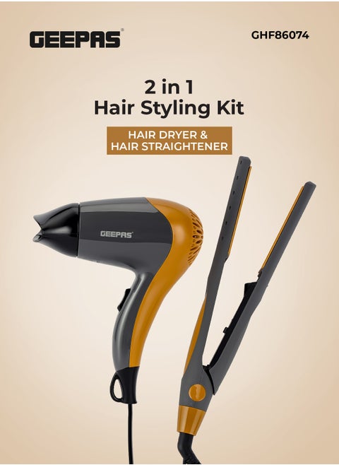 Hair Dryer & Straightener Combo, Dryer With DC Motor, 2 Speed & 2 Heat Setting, Concentrator, Hang-Up Hook & Straightner With On/Off Switch With Indicator, PTC Heater, Ceramic Coating plate