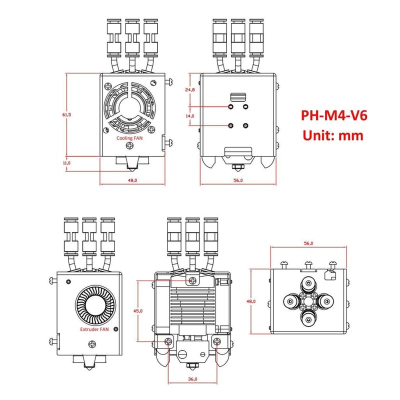 M4V6_Z9V5 3D Printing Head  4-IN-1-OUT Mix Color Hotend Assemble for Z9V5 3D Printer(New Version) with A Extension Wire High Print Temperature Suitable for Filament PLA/ PLA+ / PETG ABS/ - Image 4