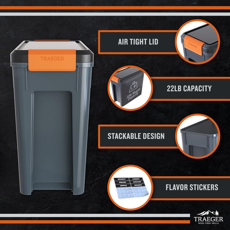 Traeger Grills BAC637 Stay Dry Pellet Storage Bin with Locking Lid, 22lb Capacity Wood Pellet Container with Flavor Stickers, Stackable Design, Airtight Storage for Grill Pellets - Image 4