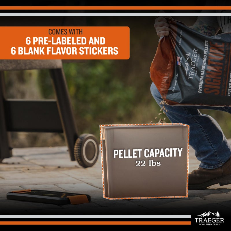 Traeger Grills BAC637 Stay Dry Pellet Storage Bin with Locking Lid, 22lb Capacity Wood Pellet Container with Flavor Stickers, Stackable Design, Airtight Storage for Grill Pellets - Image 3