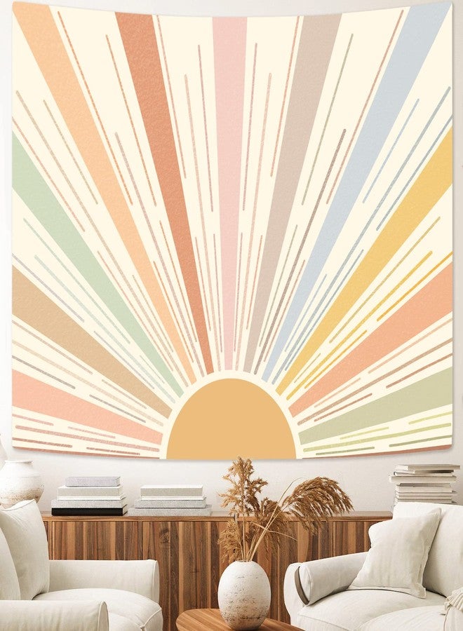 Kanuyee Boho Sun Tapestry Wall Hanging, Retro 70s Abstract Striped Aesthetic Sunrise Vintage Tapestries for Bedroom Living Room 44×60 inch - Image 4