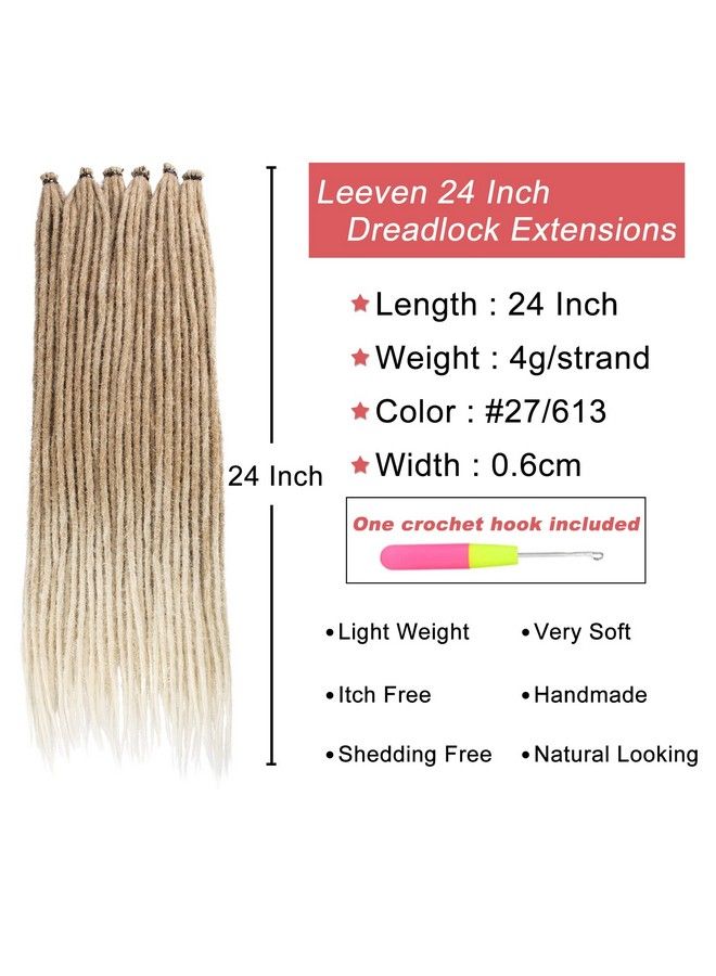 Leeven 24 Inch Synthetic Dreadlock Extensions 20 Strands Hippie Single Ended Dreads Ombre Blonde 0.6 Cm Width Loc Extensions Reggae Style Crochet Hair For Women - Image 3