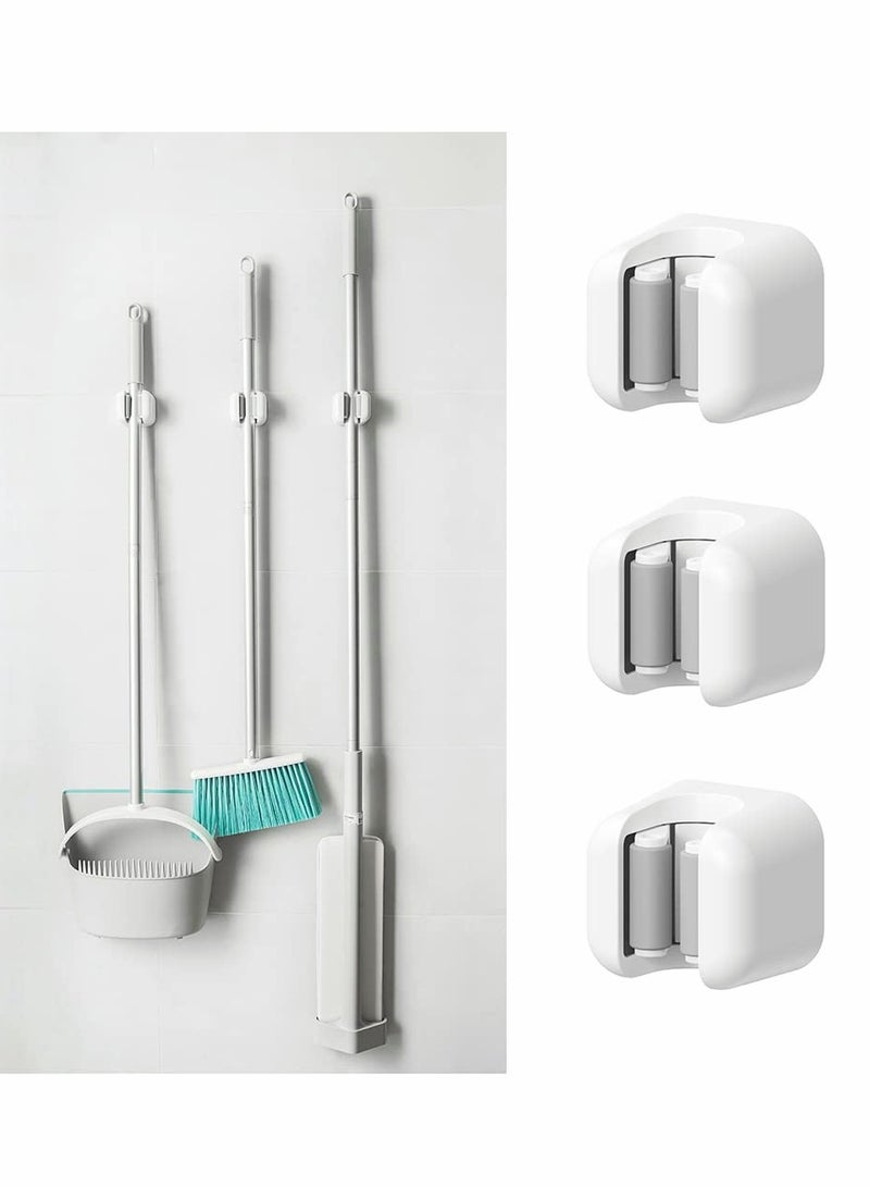 3-Pack Wall-Mounted Broom Holder, Sturdy Self-Adhesive Rack for Organizing Mops and Brooms, Space-Saving Storage Solution for Home and Garage. - Image 1