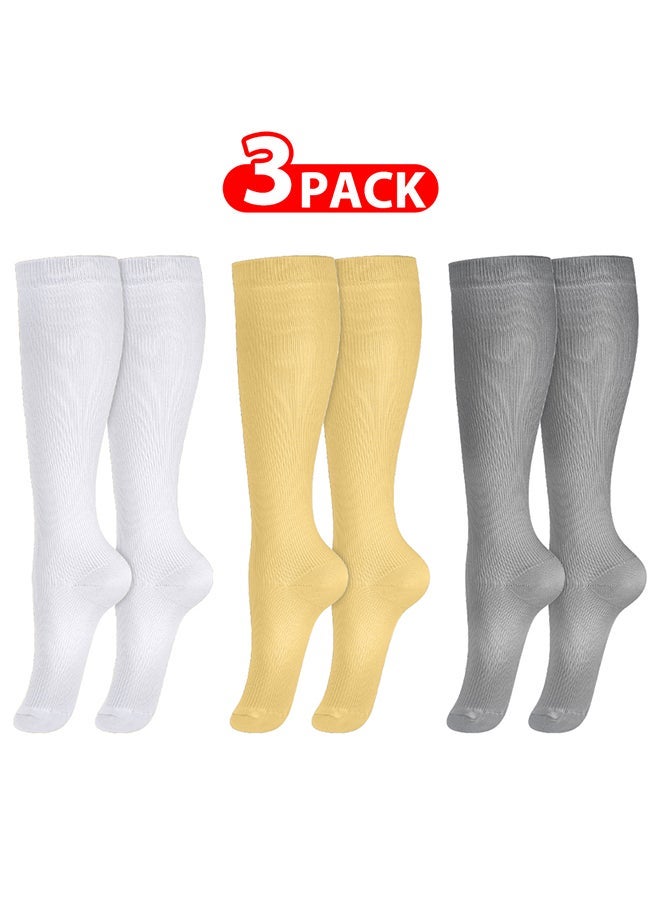 VITION 3 عبوات من جوارب الضغط للرجال والنساء 15-20 مم زئبقي ضغط معتدل جودة طبية دعم أفضل ملاءمة راحة امتصاص الرطوبة دوران سفر أبيض/بشرة/رمادي XXL - Image 1
