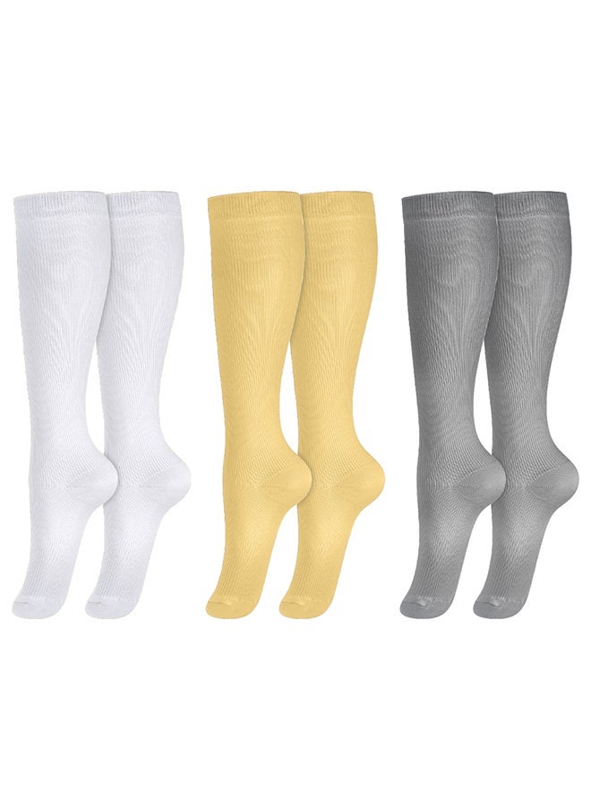 VITION 3 عبوات من جوارب الضغط للرجال والنساء 15-20 مم زئبقي ضغط معتدل جودة طبية دعم أفضل ملاءمة راحة امتصاص الرطوبة دوران سفر أبيض/بشرة/رمادي XXL - Image 3