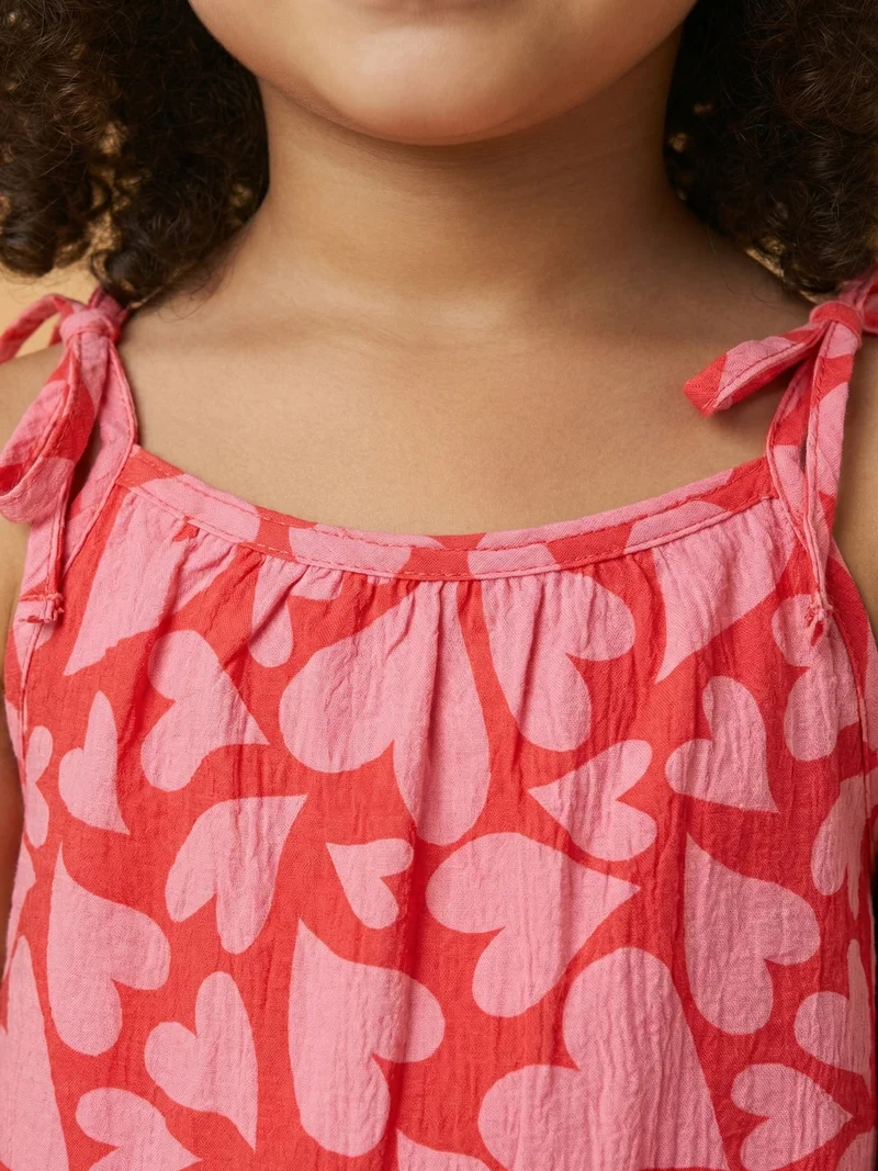 نوتيناتي Nautinati Girls' Valentine's Day Theme All-over Heart Print A-line Strappy A-line Drop Waist Dress