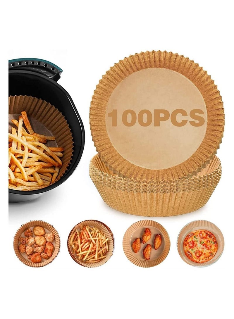 100 PCS Air Fryer Disposable Paper Liner, Non-stick Liners, Baking for Microwave Oil-proof, Water-proof, Unperforated Round Liner (Natural Color, 6.3 Inch) - Image 1