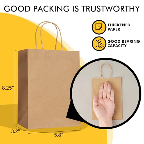RACETOP 50 Pack Kraft Small Paper Bags with Handles Bulk, 5.8"x3.2"x8.25" Brown Gift Bags for Retail, Shopping, Birthday Parties, Mini Bag for Business, Goodies - Image 2
