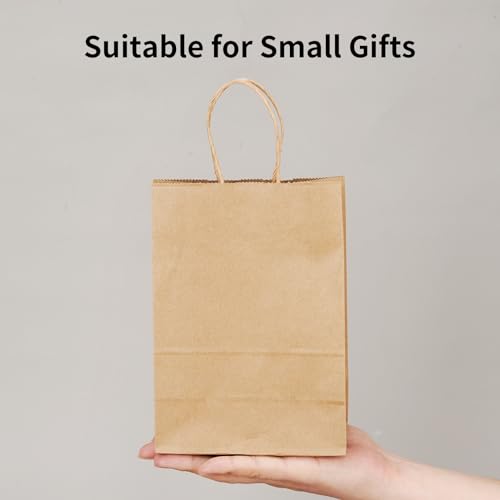 RACETOP 50 Pack Kraft Small Paper Bags with Handles Bulk, 5.8"x3.2"x8.25" Brown Gift Bags for Retail, Shopping, Birthday Parties, Mini Bag for Business, Goodies - Image 4