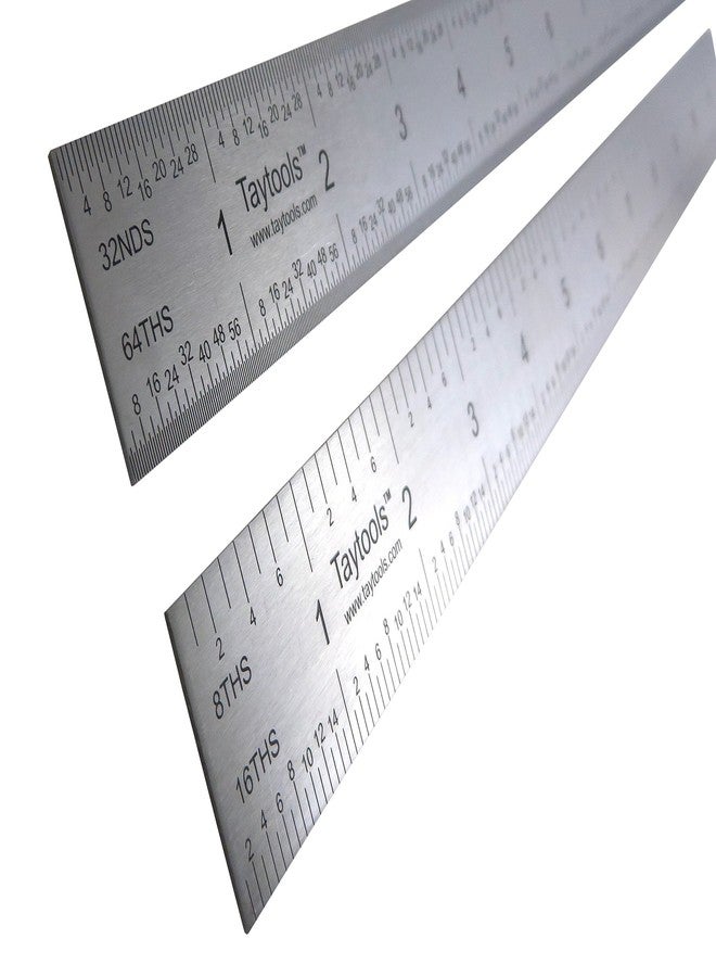 Taytools 12" Rigid Machinist Rule Ruler Hardened Spring Steel 4R Graduations in 1/8", 1/16", 1/32" and 1/64" MRSAE-12 - Image 1
