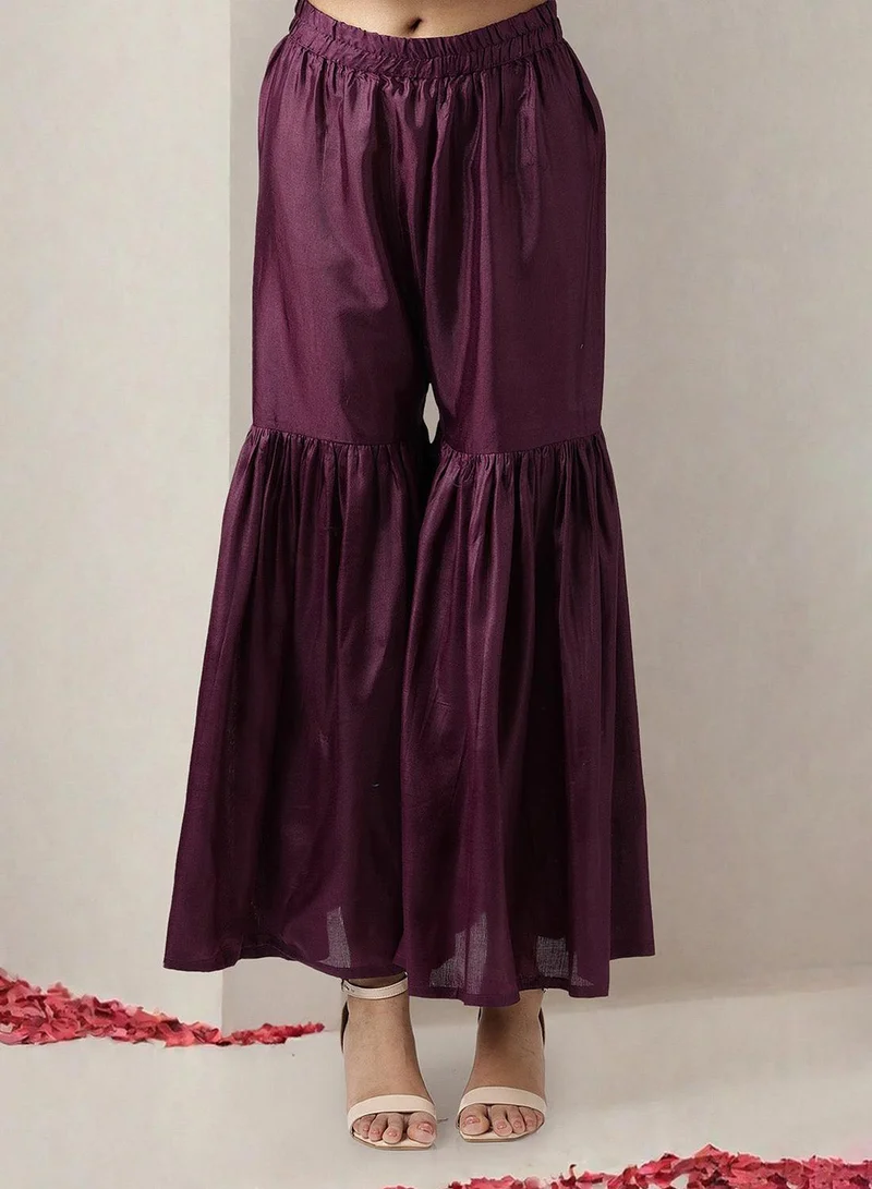 ISHIN Women's Purple 100% Cotton Printed Straight Fit Kurta Set