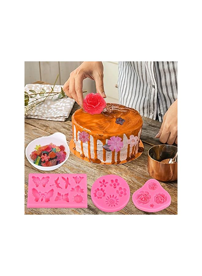 S-TOP Silicone Cake Mold Set -8 Pcs, Rose Butterfly Daisy Rose Leaf and Mini Flowers Fondant Candy for Chocolate Polymer Clay Soap Crafting Projects Cake Decoration - Image 5